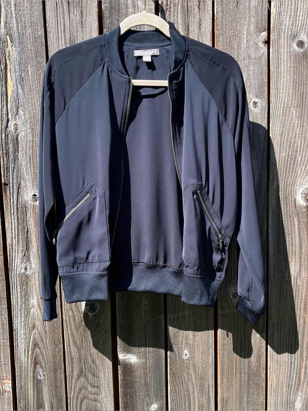 Peace & Pearls navy blue bomber jacket size small